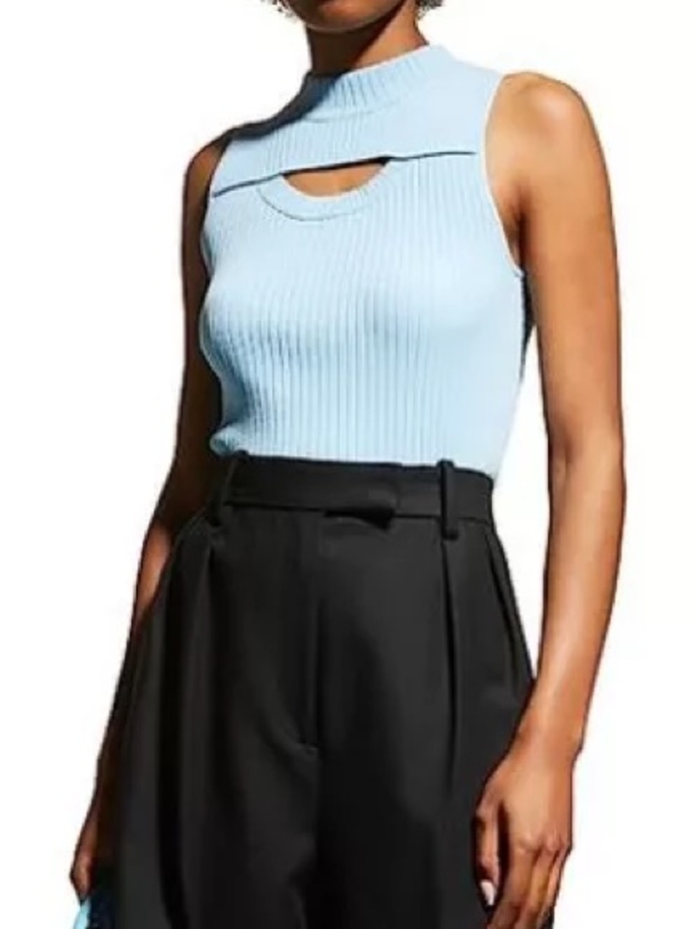 Rebecca Taylor - Ribbed Cutout Knit Sleeveless Tank in Azul Blue